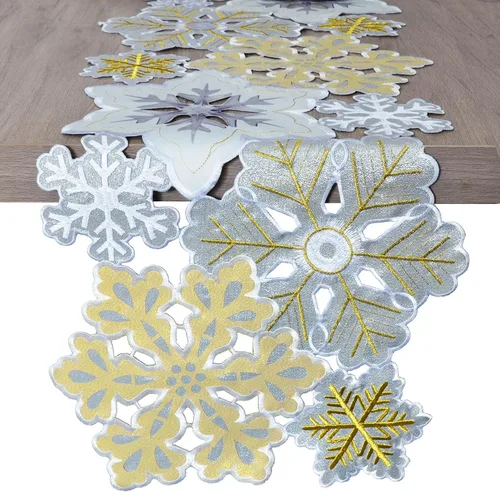 Miniatura 5 de Grelucgo Juego de 4 manteles individuales bordados a máquina y cortados a mano con copos de nieve de invierno plateados y dorados para Navidad