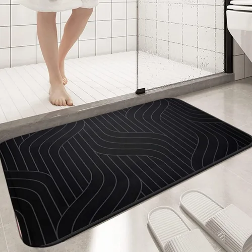 Miniatura 2 de Alfombrilla de baño de piedra de diatomita, de secado rápido, antideslizante, tierra de diatomeas, alfombra de baño, 15.7 x 23.6 in, color negro