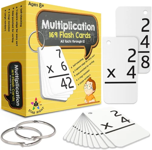 Tarjetas de multiplicación Star Right, 0-12 (169 tarjetas) con 2 anillos