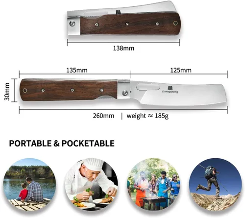 Miniatura 2 de ZhengSheng Cuchillo de Chef Plegable 4.8" Hoja de Acero Inoxidable 440A Afilada Mango de Madera Cuchillo de Cocina Plegable de Bolsillo Estilo #2