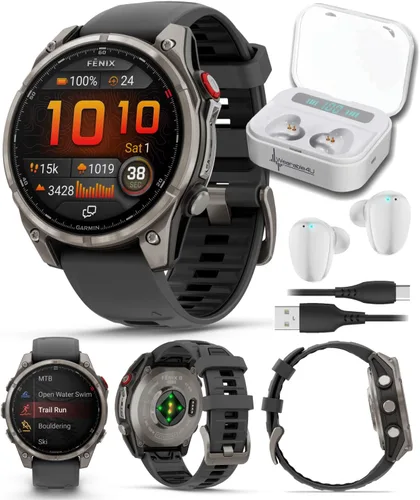 Miniatura 7 de Garmin Fenix 8 – 2 pulgadas, reloj inteligente multideporte GPS AMOLED, zafiro, titanio con banda de silicona naranja brillante/grafito, linterna