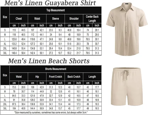 Miniatura 6 de COOFANDY Conjunto de 2 piezas de lino para hombre camisa con botones y pantalones cortos