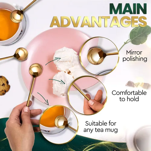 Miniatura 4 de Cucharas de café doradas de 5 pulgadas, 8 cucharas de té doradas de 5.25 pulgadas, cucharas de café pequeñas para cafetería, cucharas de café