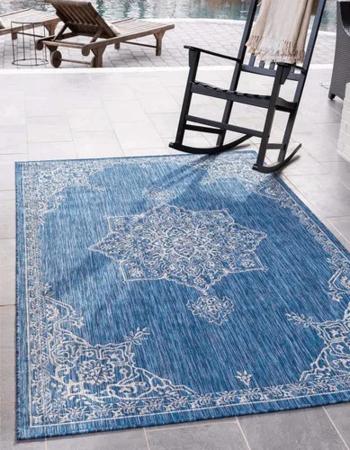 Miniatura 25 de Unique Loom Outdoor Traditional Collection - Alfombra de área antigua (4 pies 1 pulgada x 6 pies 1 pulgada, rectangular, beige y negro)