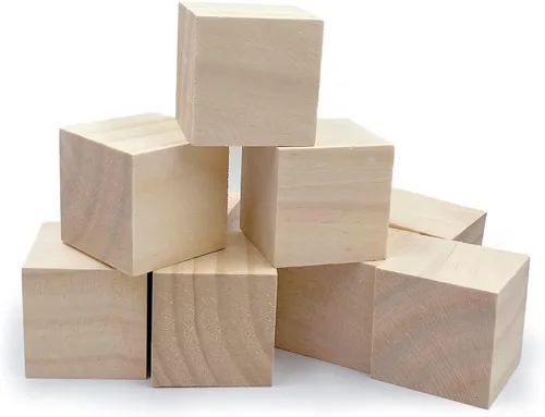 Miniatura 4 de Bloques de madera para manualidades, cubos de madera sin terminar, bloques de madera natural de 2 pulgadas, paquete de 8 bloques cuadrados