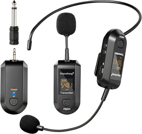 Miniatura 11 de Depusheng Auriculares de micrófono inalámbrico 2.4G, Lavalier y micrófono de mano rango de 160 pies, con enchufe de 1/8 y 1/4 pulgadas para sistema