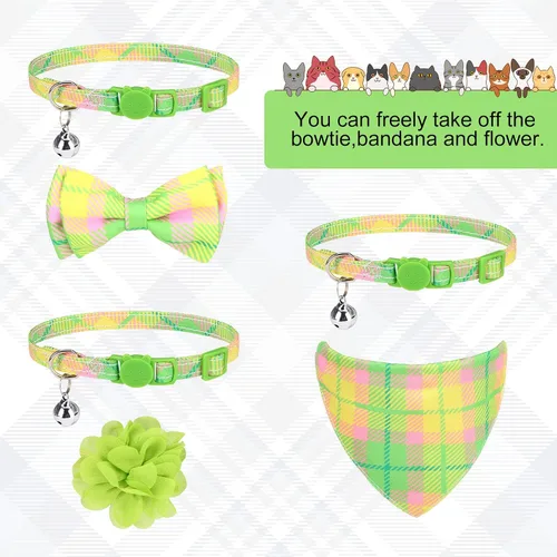 Miniatura 5 de Breakaway - Collares de gato con campana y bonitos colgantes, paquete de 3 collares de seguridad ajustables para gatitos, decoración para gatos Verde