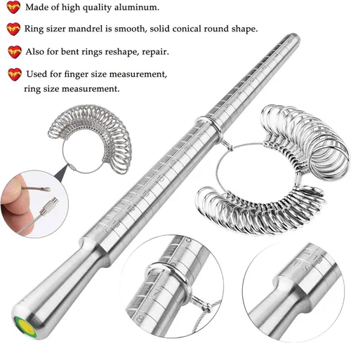 Miniatura 2 de Medidor de Talla de Anillo Herramienta de Medición Mandril de Anillo de Metal Medidor de Anillo y Medidor de Talla de Anillo para Mujeres y Hombres