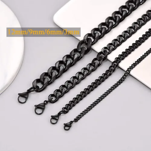 Miniatura 2 de PROSTEEL Pulseras de eslabones cubanos de acero inoxidable 316L para hombre, tono doradonegroplateado, joyería hipoalergénica, 7.5 pulgadas8.26