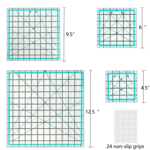 Miniatura 4 de Reglas de acolchado, 4 plantillas cuadradas de acolchado (4.5 x 4.5 pulgadas, 6 x 6 pulgadas, 9.5 x 9.5 pulgadas, 12.5 x 12.5 pulgadas), regla