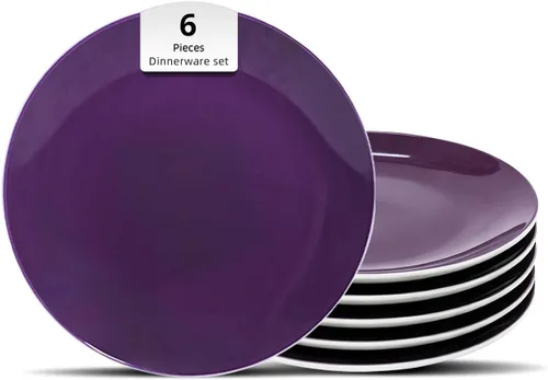 Miniatura 35 de Juego de 6 platos llanos en forma de cupé de gres de 10.5 pulgadas, muy rosa