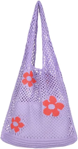 Ovida Bolso de mano de ganchillo de malla, bolsa de playa Fairycore, bolso hobo de hadas, estilo grunge, bolso estético Y2K para mujeres y niñas