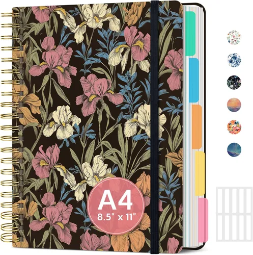 Miniatura 36 de Cuadernos grandes de espiral rayados para el trabajo con divisores y pestañas extraíbles, 8.5 x 11 pulgadas, bonito cuaderno de tapa dura de 5 A