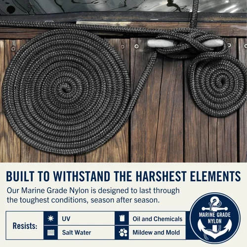 Miniatura 15 de RainierSupplyCo - Paquete de 2 cuerdas de barco para acoplamiento con bucle, cuerda marina de nailon doble trenzada de alta calidad de 15 pies x 1/2