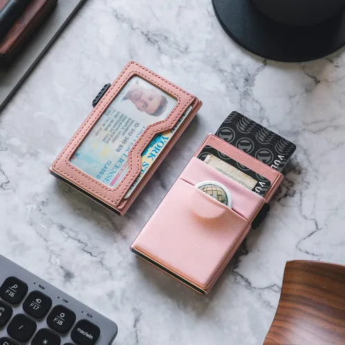 Miniatura 42 de VULKIT Billetera minimalista con ventana de identificación y bolsillo EDC con bolsillo desplegable para tarjetas de crédito y bloqueo RFID, diseño