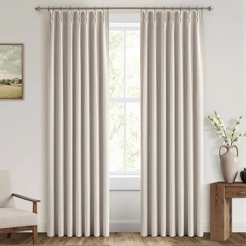 Miniatura 9 de MIULEE Cortinas Plisadas Opacas de 84 Pulgadas de Largo, Cortinas Plisadas de Lino para Dormitorio con Ganchos Aislamiento Térmico Reducción