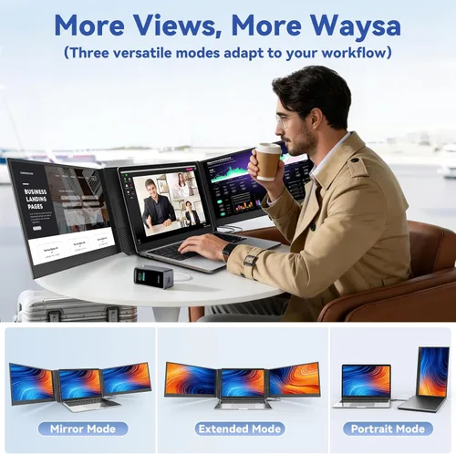 Miniatura 6 de domyfan Extensor de pantalla para laptop de 15.6 pulgadas, triple monitor portátil con pantalla IPS FHD 1080P ultrafina para laptop de 13-17