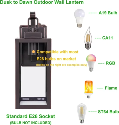 Miniatura 3 de LIT-PaTH Farol de pared para exteriores, aplique de pared como accesorio de iluminación de porche, base mediana E26 máximo 60 W, metal antioxidante