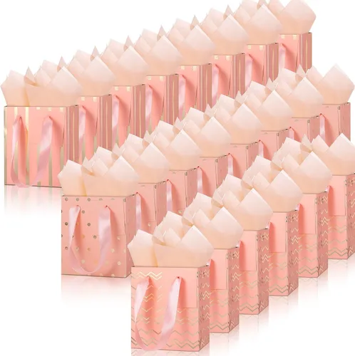 Miniatura 19 de Tenare - 24 pequeñas bolsas de regalo pequeñas de papel metálicas para fiestas, pequeñas con asas, papel de seda para joyas, envoltura de regalo