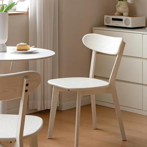 Miniatura 7 de Silla de comedor de madera maciza blanca, silla de comedor de roble de grado FAS individual, respaldo curvado resistente y diseño exterior de pata