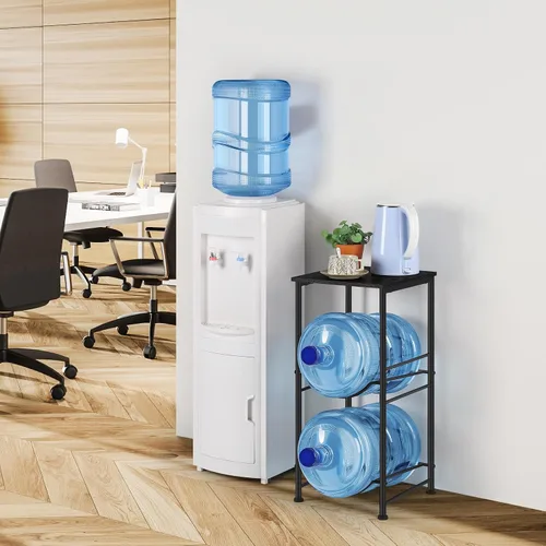 Miniatura 7 de Organizador para botellas de agua de 5 galones, soporte para jarra de agua con estantes superiores, estante de almacenamiento de jarra de 2 niveles