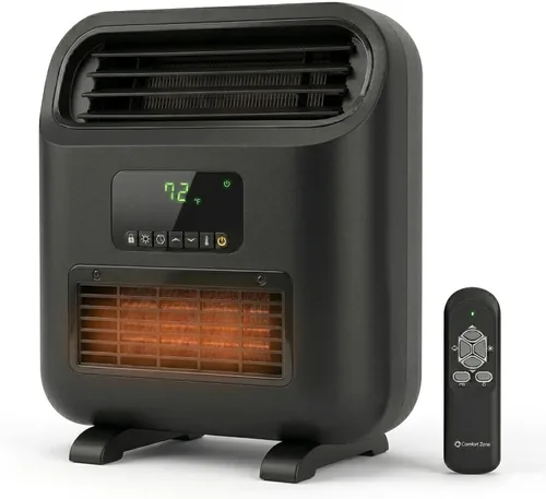 Comfort Zone Soporte de pared de 14 pulgadas y calentador de espacio independiente - Calentador eléctrico de 1500 W con control remoto, termostato