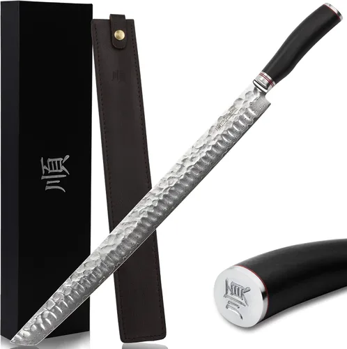 YOUSUNLONG Sakimaru Ultimate Yanagiba Cuchillo - 17 pulgadas (16.929 in) Sujihiki, mango de ébano con funda de cuero