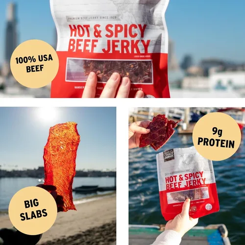 Miniatura 4 de People's Choice Beef Jerky – Losa Grande Caliente y Picante – Músculo Entero, Rebanadas Finas, Textura de Carne Seca en Losa – 9g de Proteína por