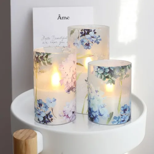 Miniatura 7 de Velas sin llama de hortensias azules, velas LED decorativas parpadeantes con temporizador remoto, velas de cera real que funcionan