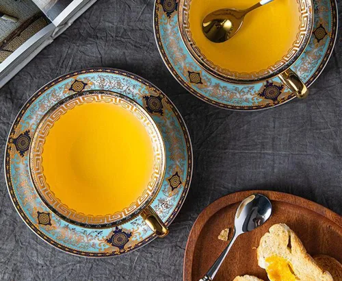 Miniatura 8 de YBK Tech - Juego de tazas y platillos de porcelana de hueso estilo europeo, taza de café de cerámica para el hogar, cocina, boda