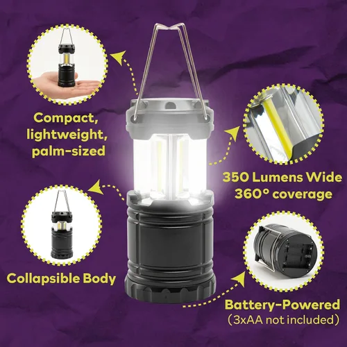 Miniatura 2 de ATack Linterna LED para campamento, funciona con pilas, paquete de 4 linternas de campamento para cortes de energía, luces colgantes plegables