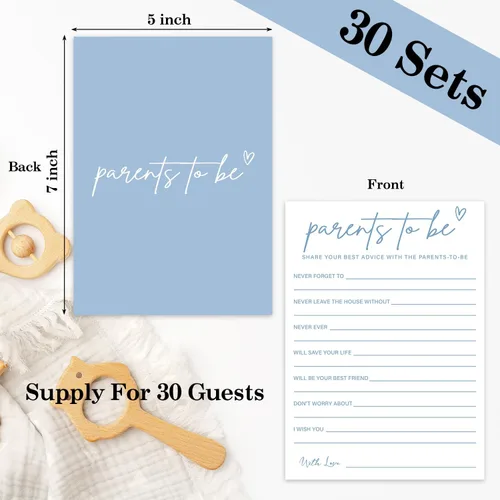 Miniatura 2 de Juegos de baby shower para niño o niña, consejos de baby shower y tarjetas de deseos para padres futuros, juegos de revelación de género, 30