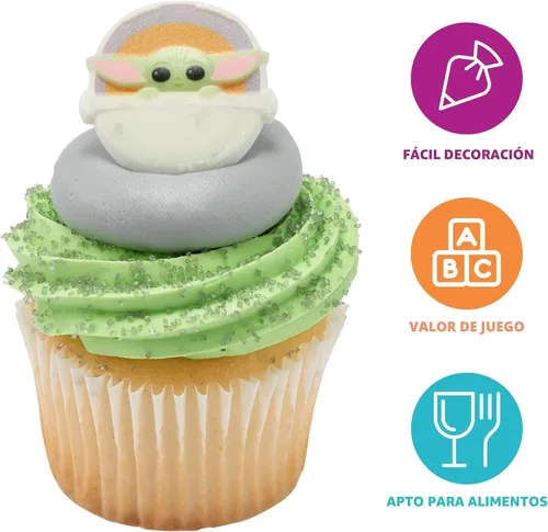 Miniatura 4 de DECOPAC Star Wars The Mandalorian The Child Anillos, decoraciones para cupcakes, adornos para pasteles seguros para alimentos, paquete de 24