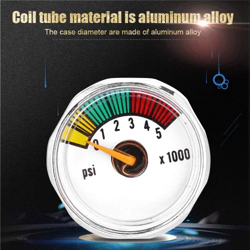 Miniatura 7 de Medidor de presión de Paintball de 0-5000 psi Mini manómetro aleación de aluminio 0.886 in Medidor de dial PCP Manómetro PCP Montaje trasero