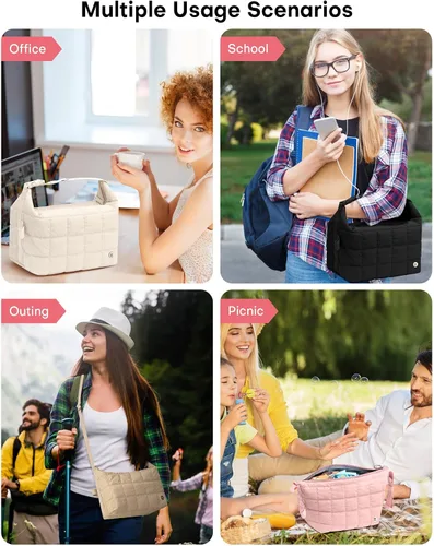 Miniatura 7 de Bolsa de almuerzo Elmklare para mujeres y hombres, caja de almuerzo acolchada tipo puffer para mujeres, bolsas de almuerzo con aislamiento a prueba