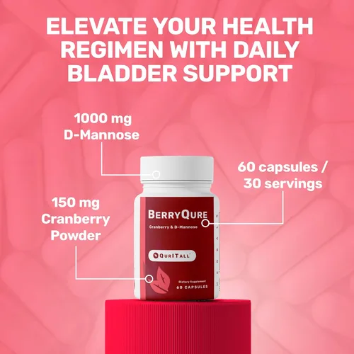 Miniatura 3 de BerryQure Suplementos de arándano y D-manosa para mujeres, píldoras de D-manosa con jugo de arándano en polvo, flor de hibisco y hierba de diente