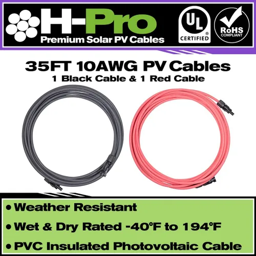 Miniatura 2 de Cables de extensión solar de 10 AWG de 35 pies con conectores macho y hembra, 2000 V, resistente a la intemperie, certificación UL, cumple con RoHS