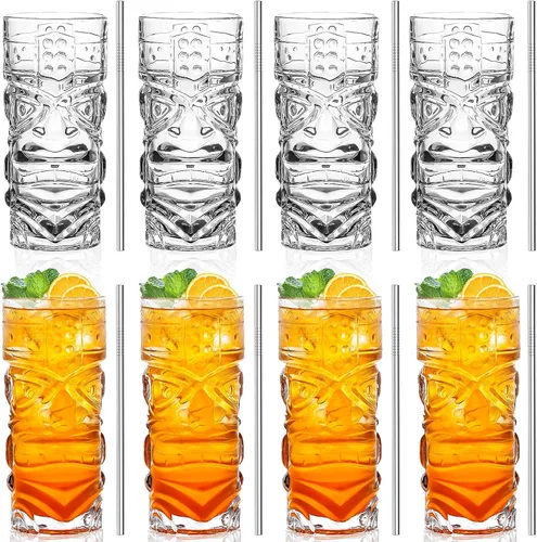Miniatura 9 de Juego de vasos Tiki transparentes de 6 a 14 onzas, modernos vasos de cóctel Tiki perfectos para cócteles exóticos, Mai Tai, cócteles