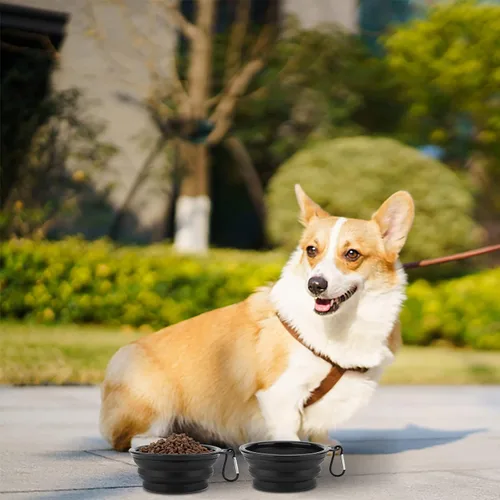 Miniatura 6 de SLSON - Tazones para perros con tapas, 2 paquetes de tazones plegables portátiles para mascotas con cubiertas, para gatos y perros, aptos para Negro