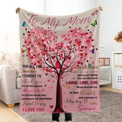 Manta para mamá de hija o hijo, regalo de cumpleaños personalizado con árbol del amor, Navidad, día de la madre, manta suave y acogedora para mamá,