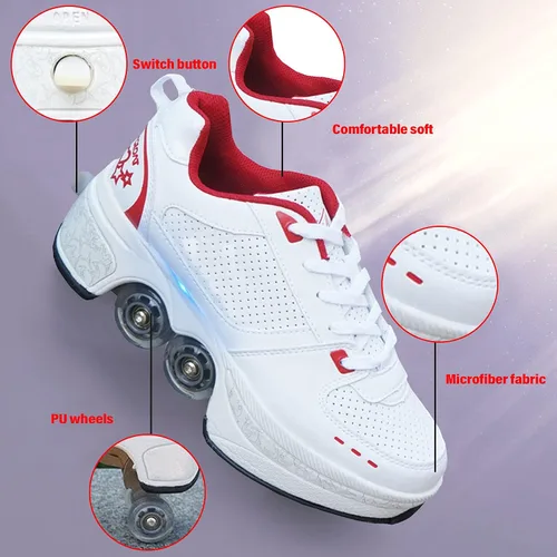 Miniatura 2 de Zapatos de patinaje convertibles para hombres y mujeres, zapatos de paseo automáticos para niños y adultos, patines con doble fila de ruedas, ruedas