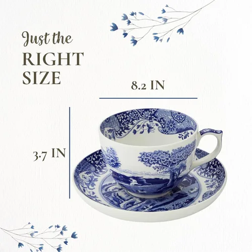 Miniatura 7 de Spode Taza de té y platillo italiano azul, juego de 4 tazas gigantes, taza de café, taza de 20 onzas para té, lattes, expresos y bebidas calientes