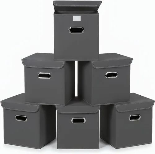 Miniatura 10 de Organizadores de armario de tela con tapas, canastas plegables con asas, cajas de almacenamiento para almacenamiento de ropa, oficina, juguetes