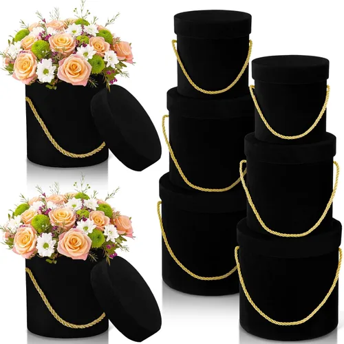 Uiifan 6 cajas redondas de terciopelo con tapas, caja de regalo de terciopelo con asa para el día de la madre, boda, vacaciones, arreglo de regalo