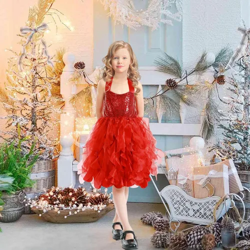 Miniatura 9 de Vestido tutú para niñas, vestido de tul con lentejuelas, vestido de princesa para niñas pequeñas, disfraz de fiesta de cumpleaños brillante