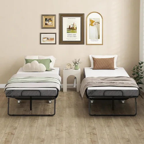 Miniatura 9 de HOMCOM Cama plegable con colchón para adultos, tamaño individual largo, cama plegable portátil con colchón de espuma de 4 pulgadas y marco de acero