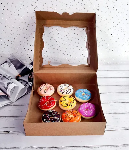 Miniatura 4 de CHERRY - Paquete de 15 cajas para pastelería marrón de 12 x 12 x 3 pulgadas con ventana de PVC para tartas y galletas, caja grande de papel kraft