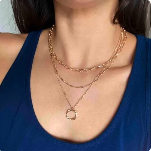 Miniatura 2 de Aisansty Gargantilla en capas con dije de barra de disco, hecha a mano, chapado en oro de 14 quilates, delicado collar de perlas satélite, collar
