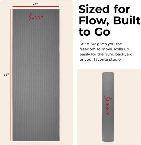 Miniatura 4 de Sunny Health & Fitness Alfombrilla de yoga antideslizante: duradera, antidesgarros, ligera, soporte acolchado para yoga, pilates, ejercicios de Gris
