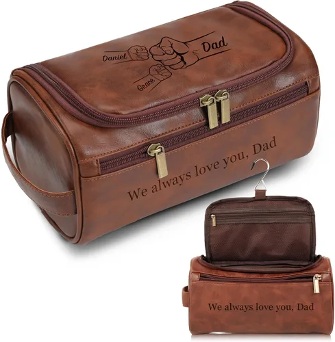 Easycosy Neceser personalizado para hombres, grabado con nombre e iniciales, neceser de cuero PU para hombres para viajar, artículos esenciales de
